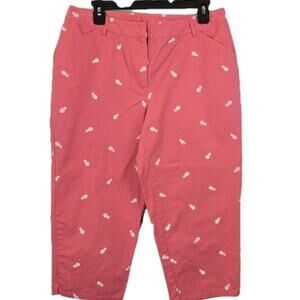 Womens VILLAGER Dark Pink Cropped Pants w White Embroidered Pineapples Size 14